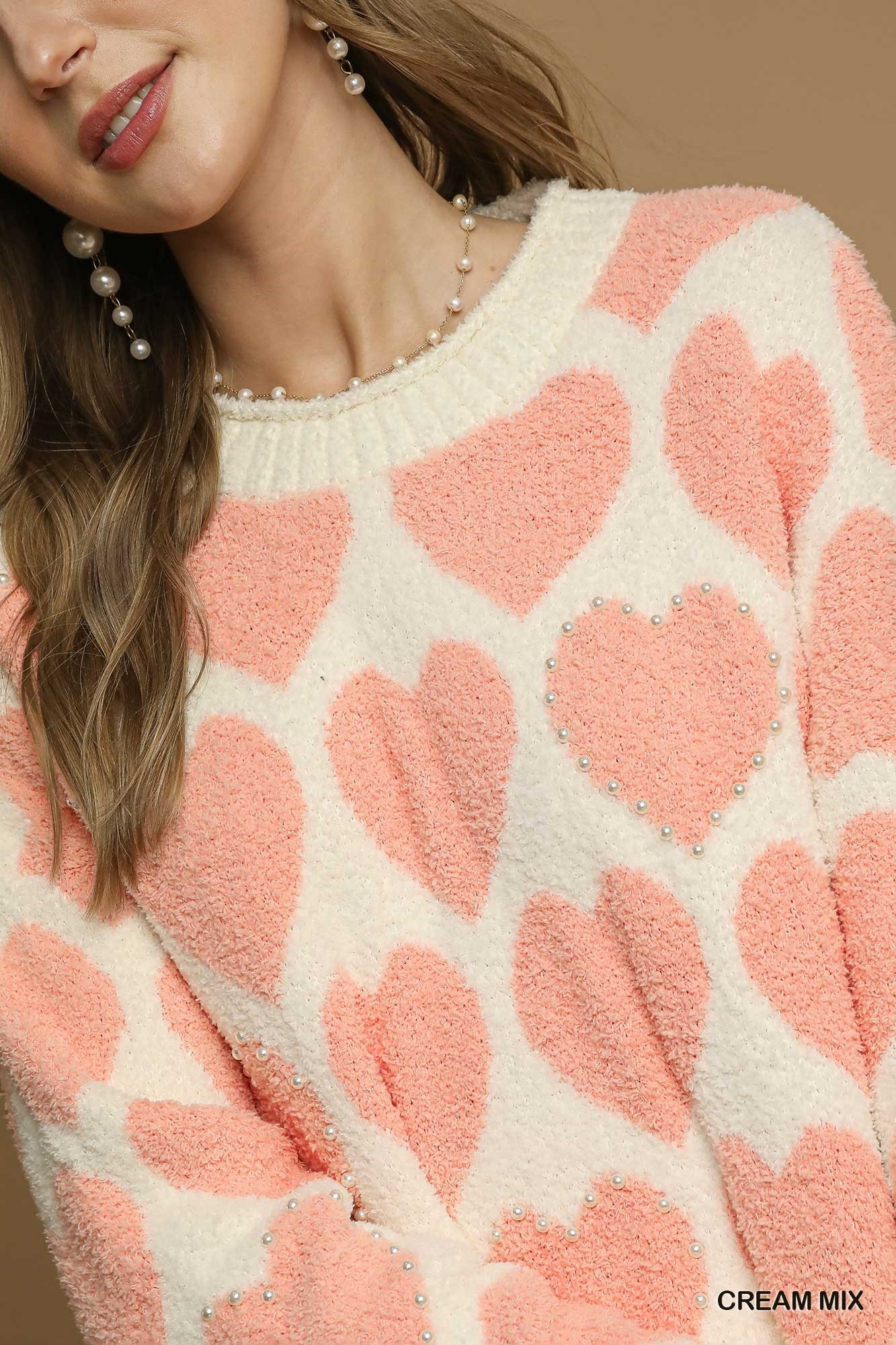 Mix Heart Pattern Pearl Accent Sweater, image 6
