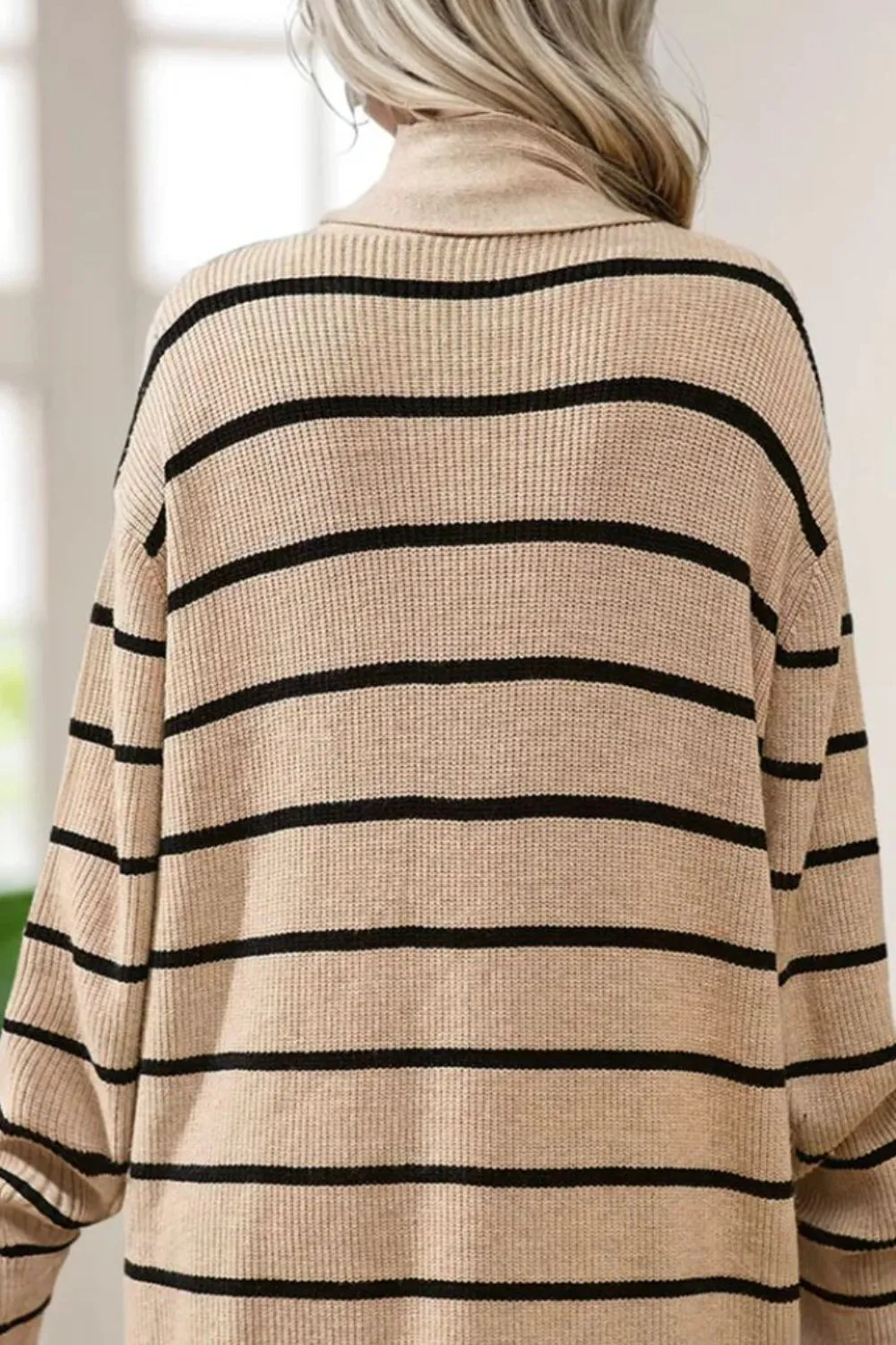 Striped Open Front Long Sleeve Cardigan, image 4
