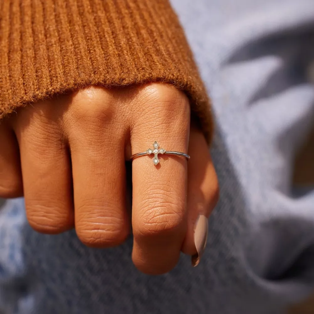 925 Sterling Silver Zircon Cross Ring, image 2