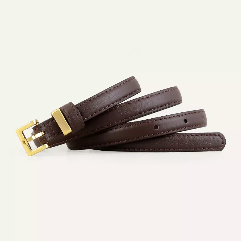 Skinny Leather Belt with Golden Buckle, image 5