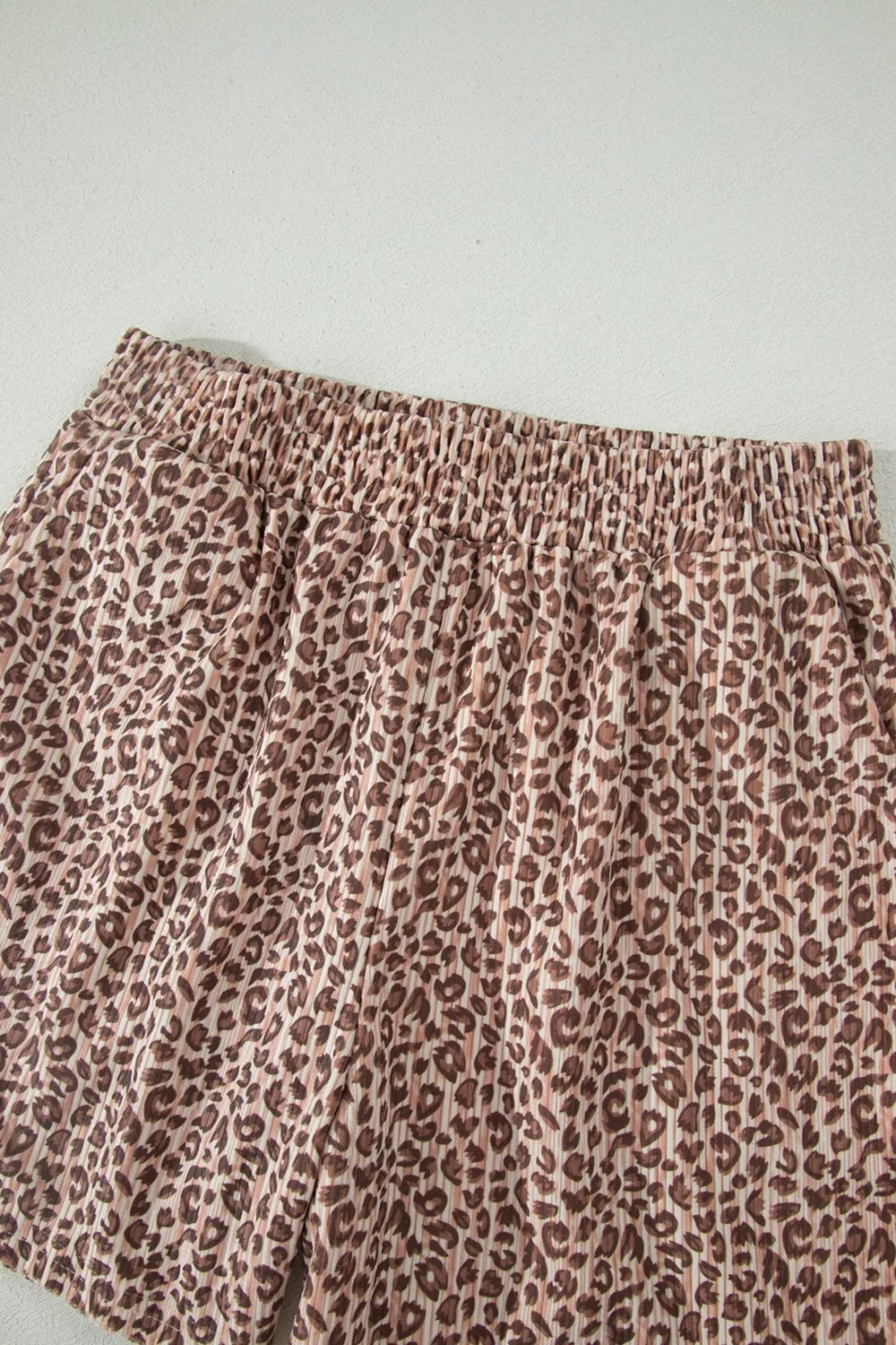 Leopard Print Ribbed Patchwork Half Button Loose Tee Elastic Waist Short 2pcs Set, image 9