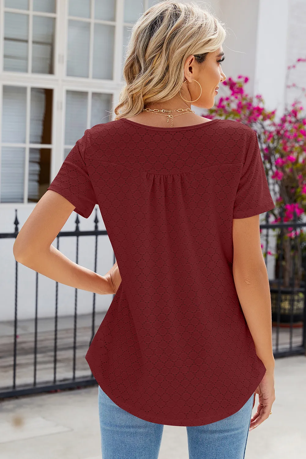 Eyelet Quarter Button Short Sleeve T-Shirt, image 20