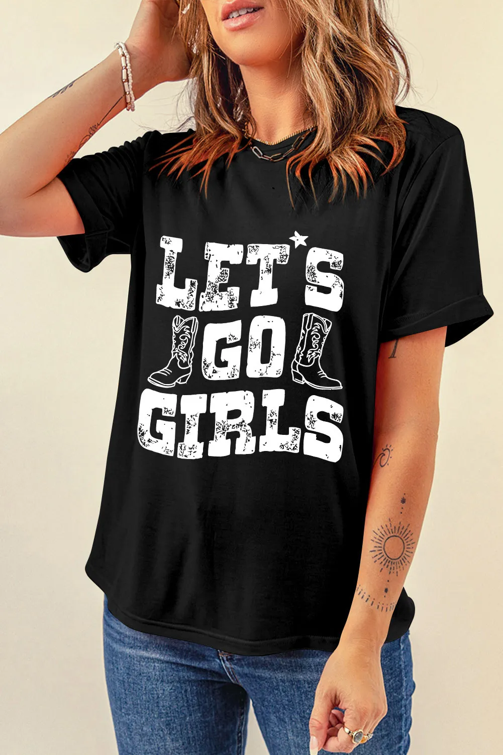 Letter Graphic Round Neck Short Sleeve T-Shirt, image 4