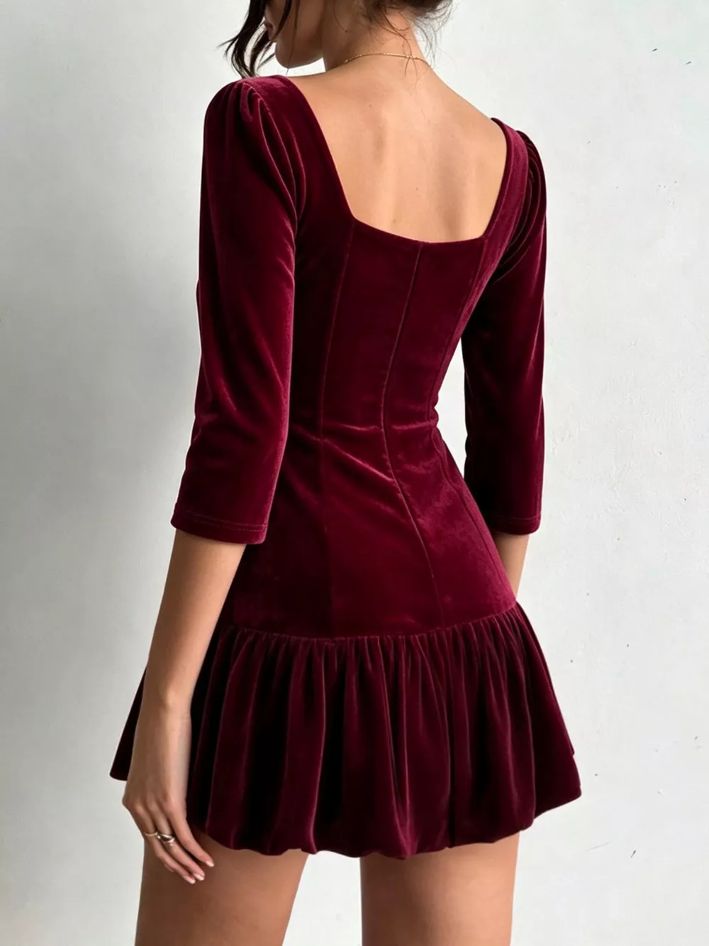 Christmas Velvet Square Neck Mini Dress with Ruffled Hem, image 5
