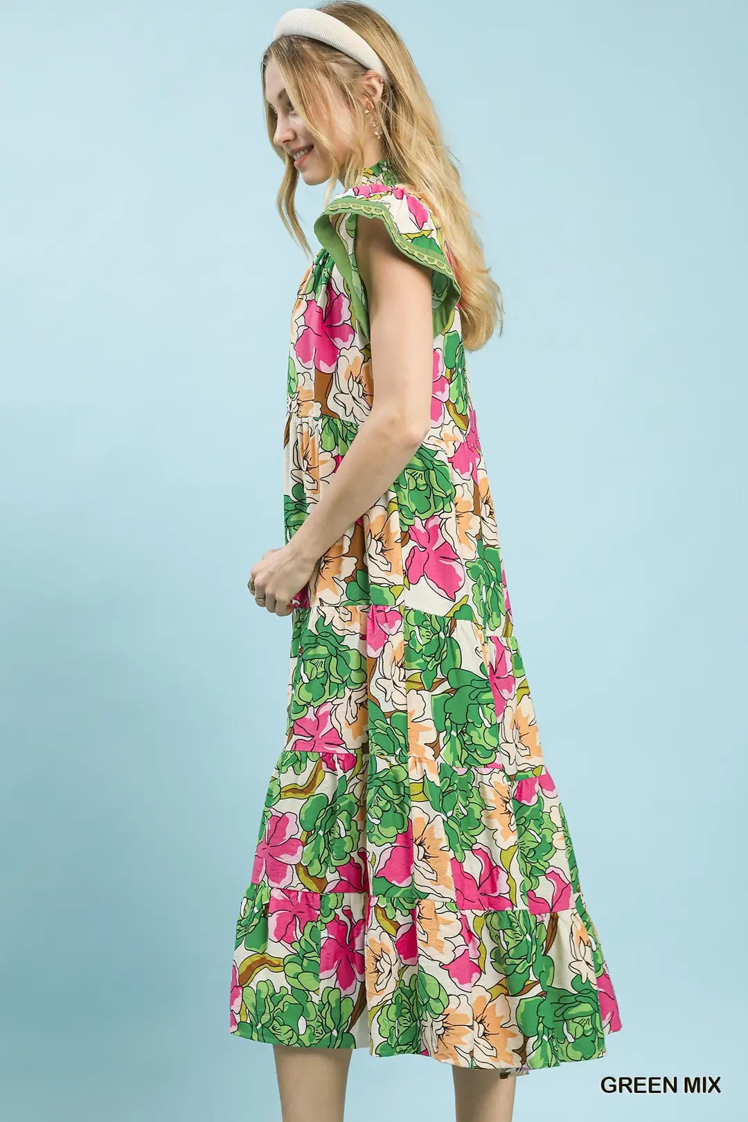 Mix Bold Floral Tiered Midi Dress, image 3