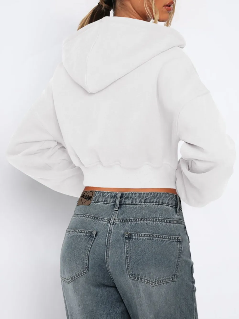 Zip Up Long Sleeve Hooded Cropped Jacket, image 17