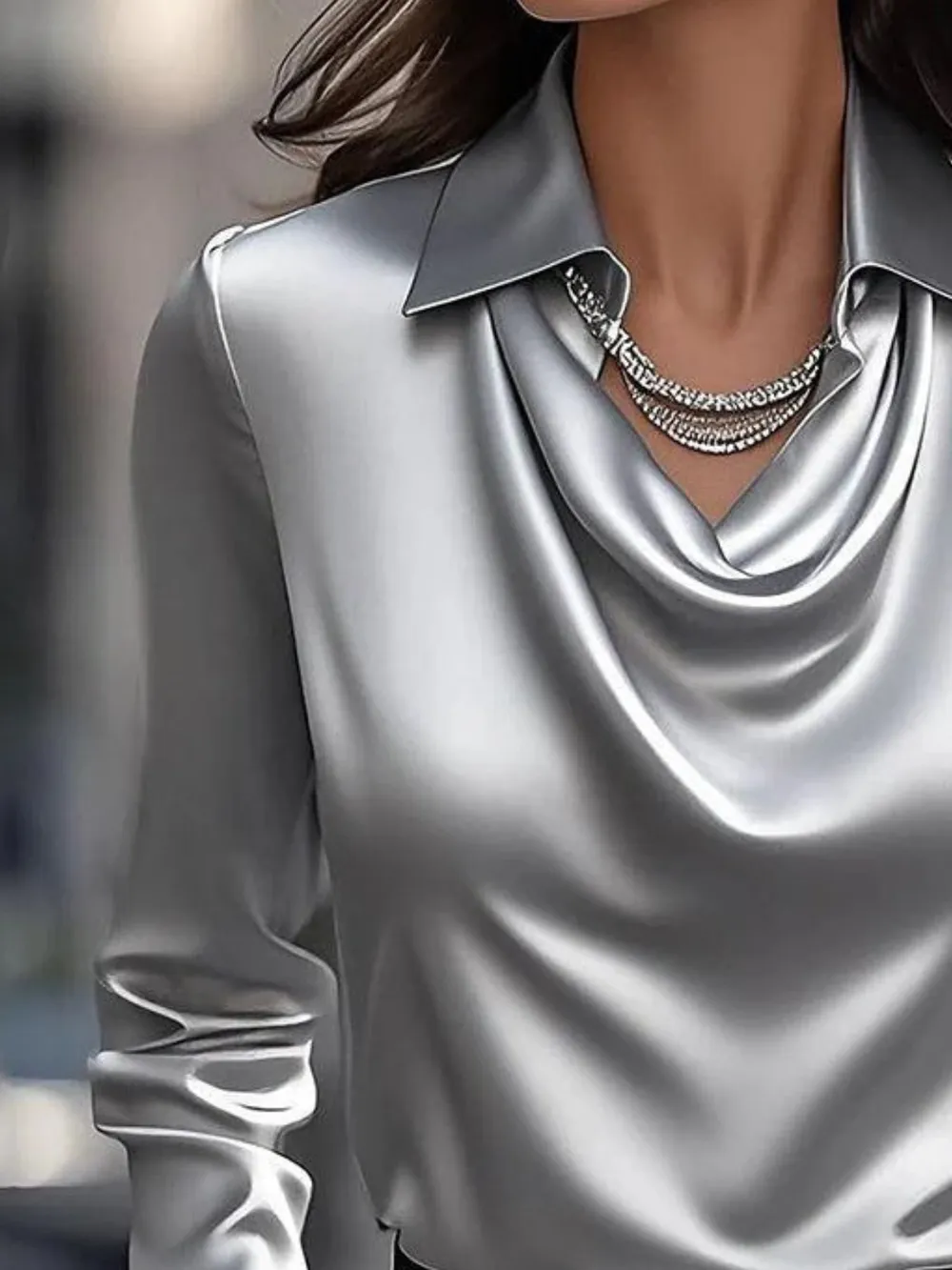 Full Size Long Sleeve Blouse with Collar Plus Size, image 19
