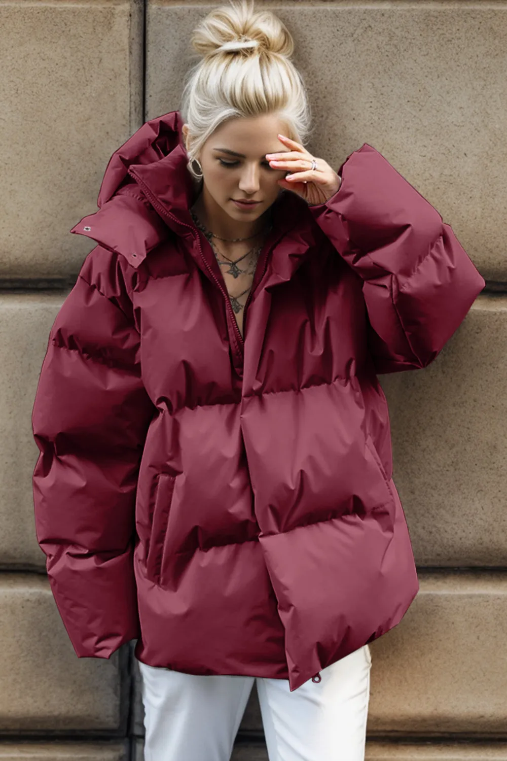 Pocketed Zip Up Hooded Puffer Jacket, image 5