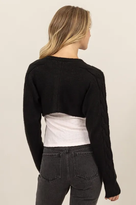Cable-Knit Tie-Front Shrug, image 3