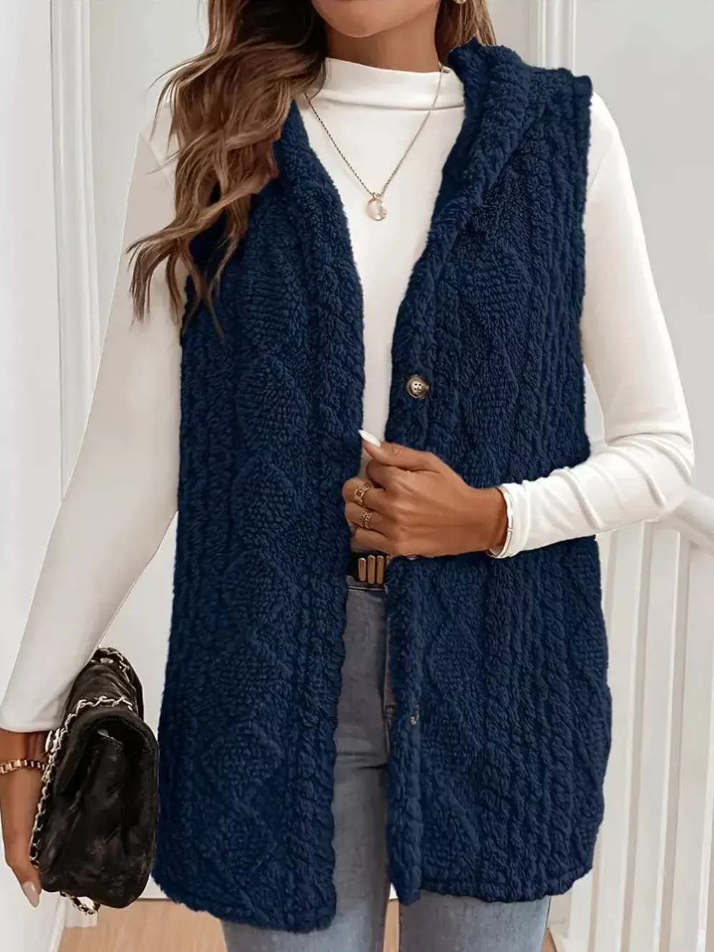 Button-Down Sherpa Hooded Vest Coat, image 7