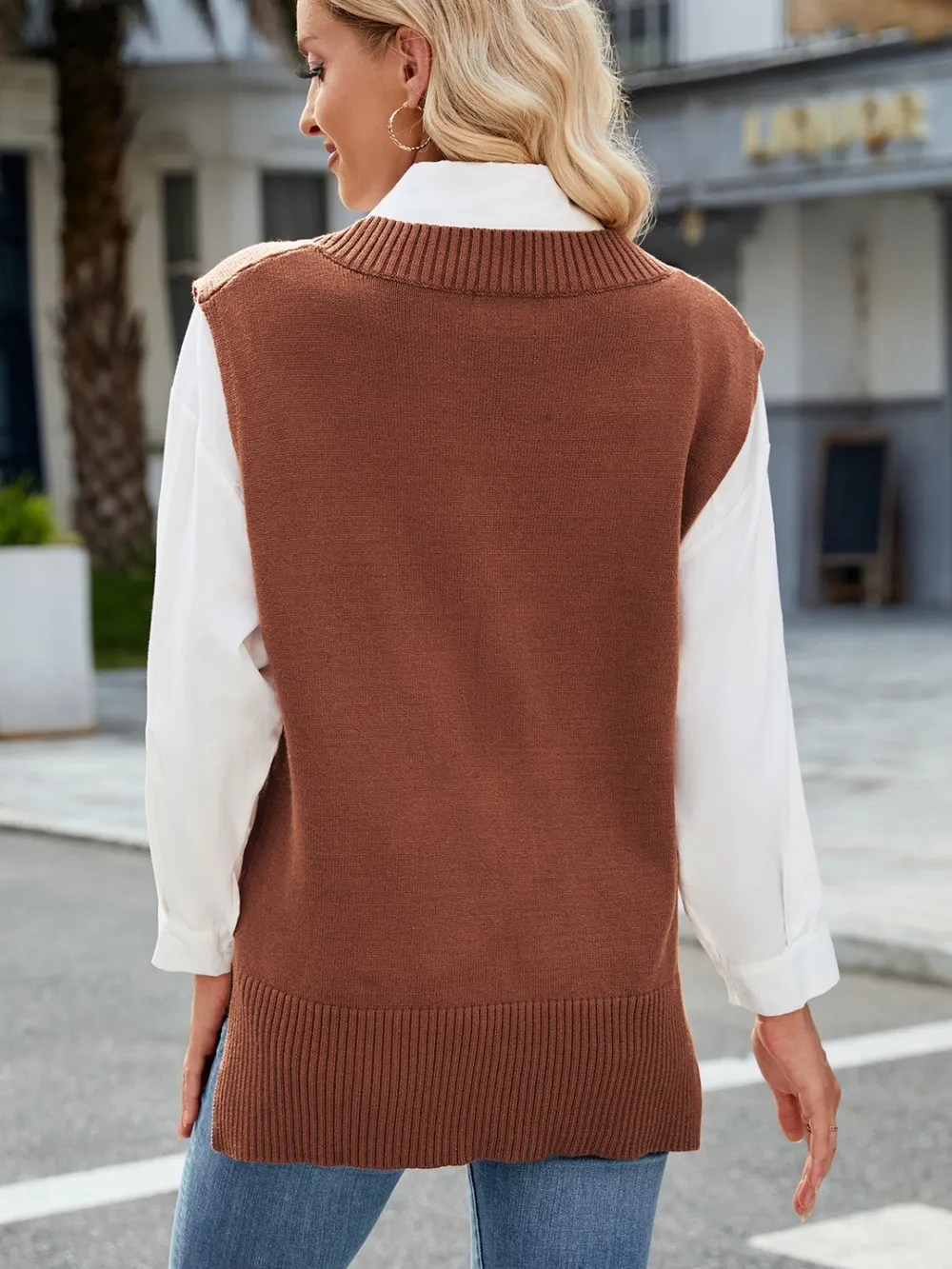 Side Slit V-Neck Sweater Vest, image 28