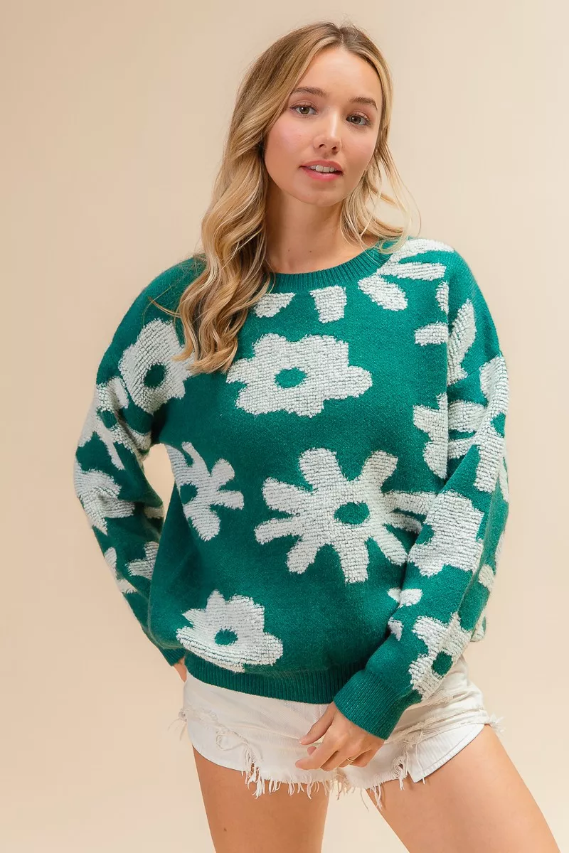 Flower Pattern Long Sleeves Sweater Top, image 10