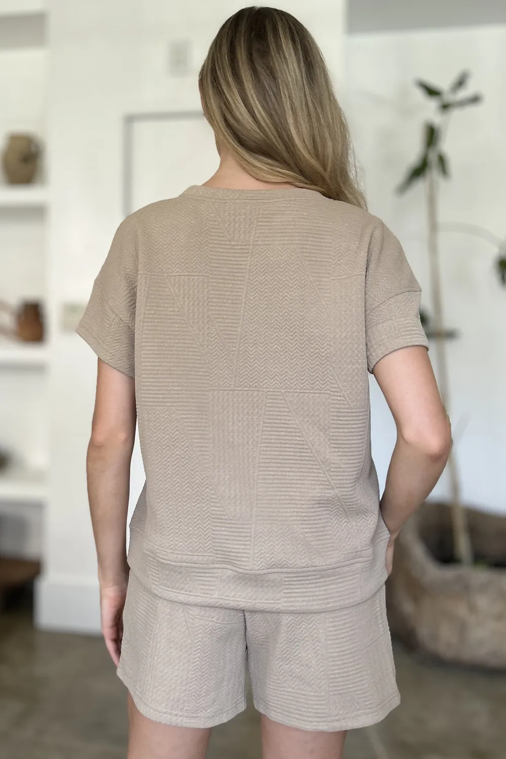 Full Size Texture Short Sleeve Top and Shorts Set, image 36