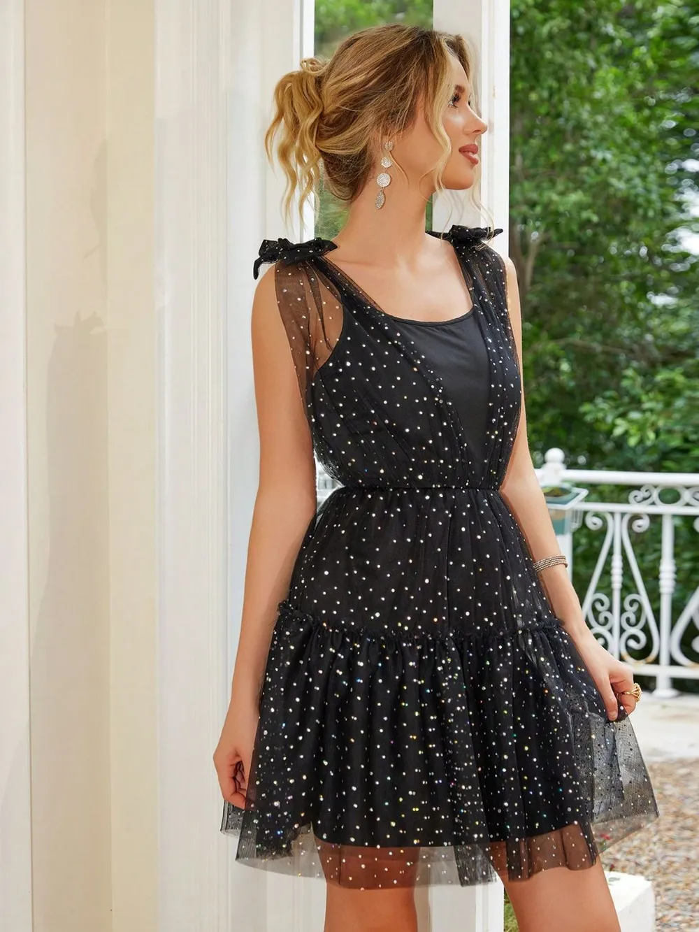 Tied Scoop Neck Mini Cami Dress, image 6