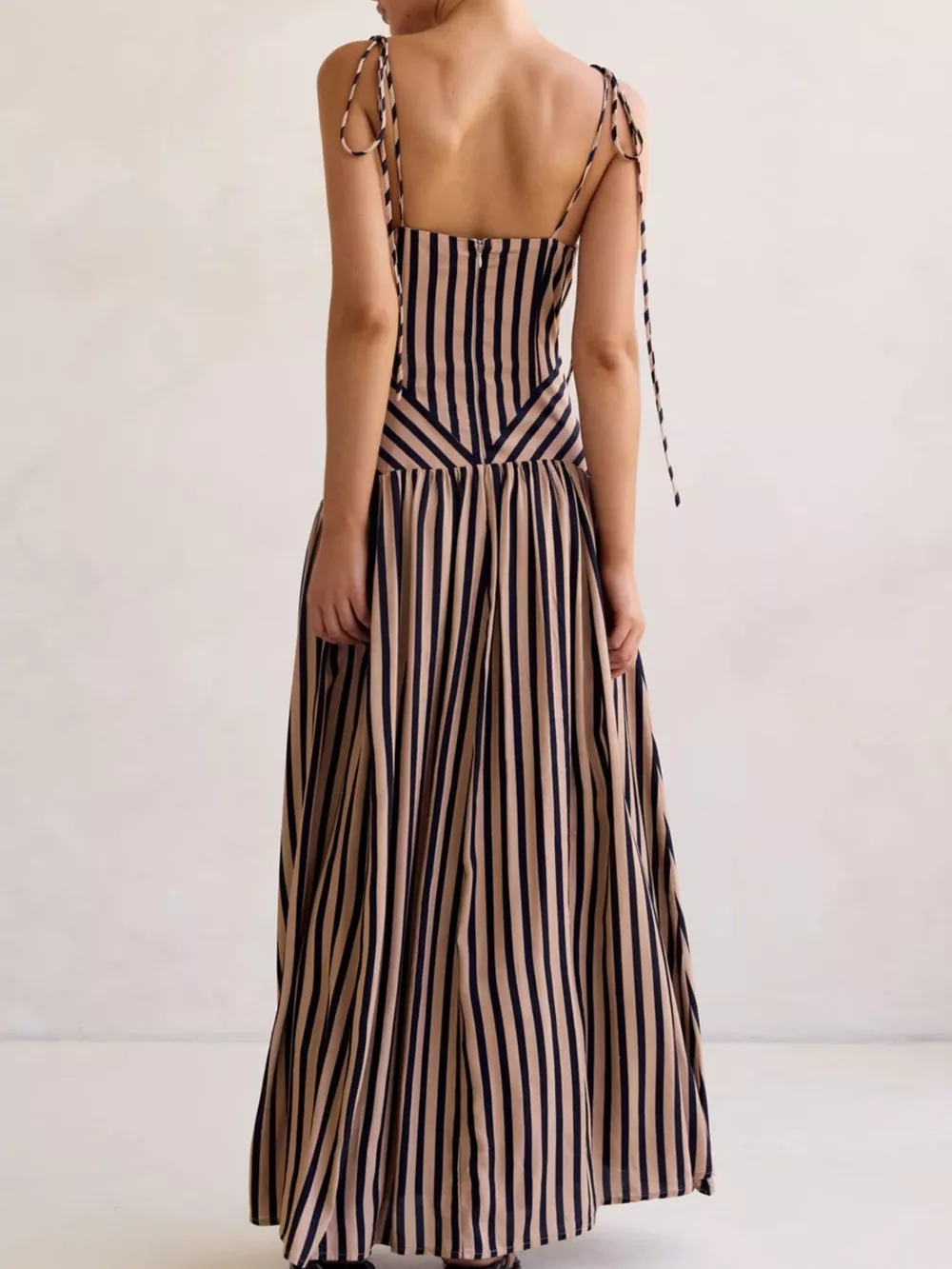 Striped V-Neck Tie-Shoulder Maxi Dress, image 7
