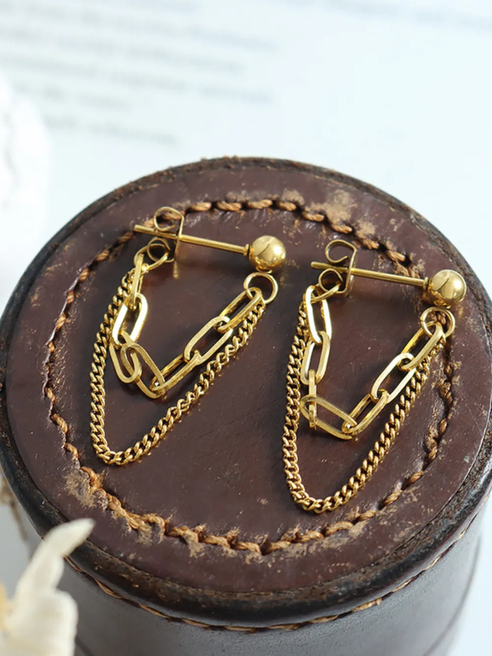 Titanium Steel Double Chain Earrings, image 4