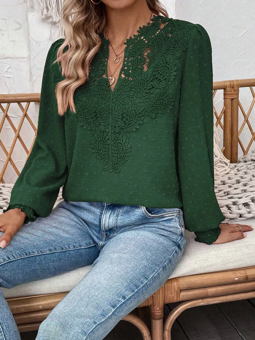 Lace Trim Long Sleeve Blouse, image 31