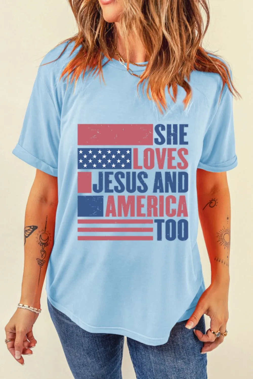 Patriotic US Flag Round Neck Short Sleeve T-Shirt, image 7