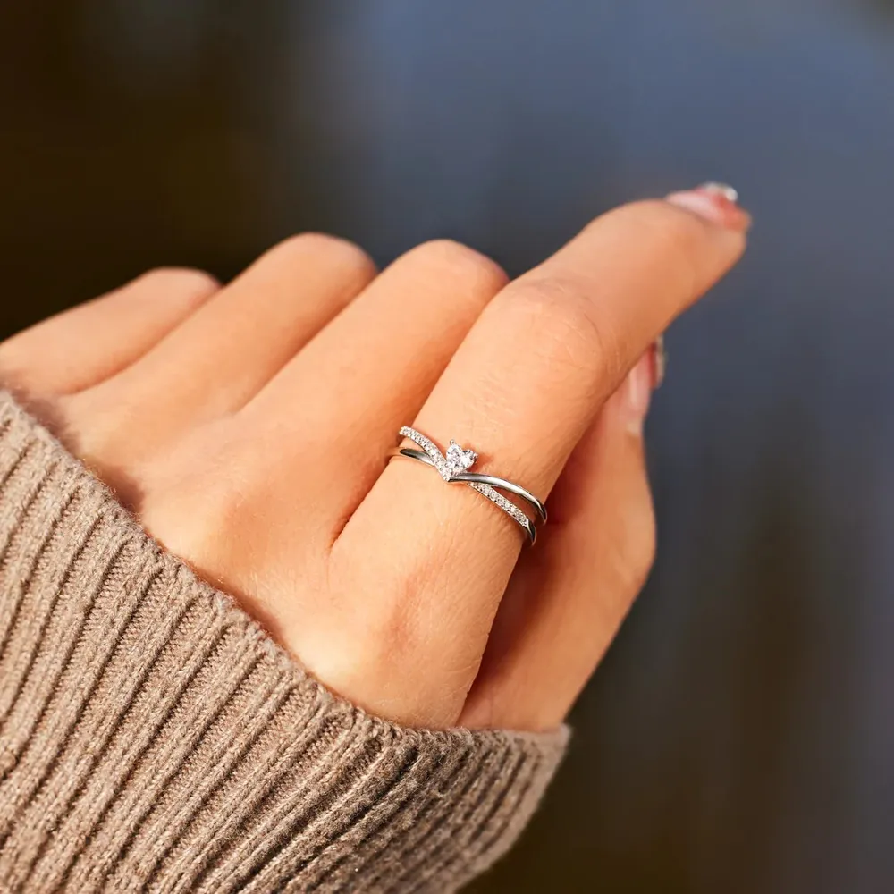 925 Sterling silver Inlaid Zircon Heart Open Ring, image 2
