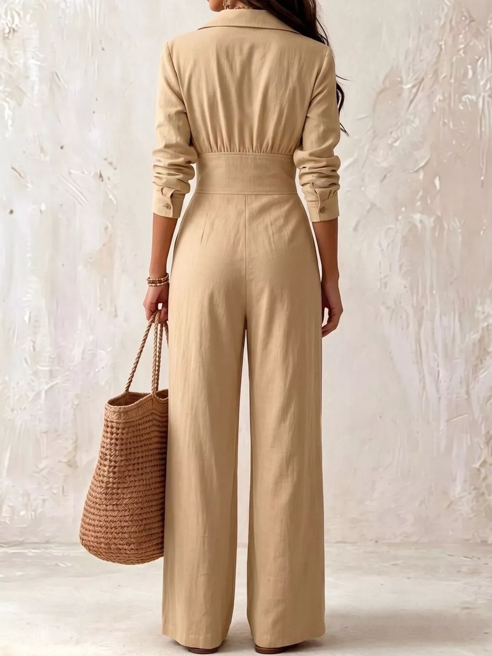 Lapel Collar Button Front Wide-Leg Jumpsuit, image 4