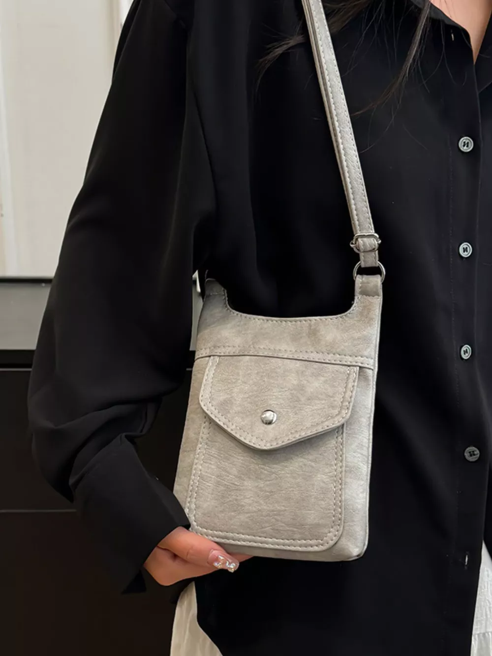 Adjustable Strap Leather Crossbody Bag, image 11
