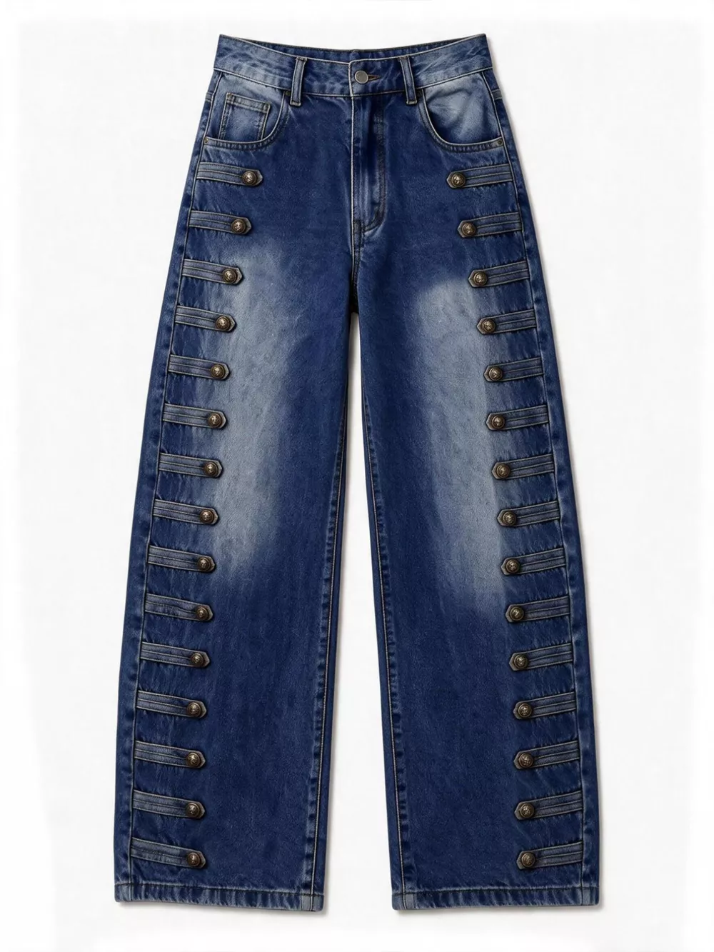Decorative Button Wide Leg Jeans, image 8