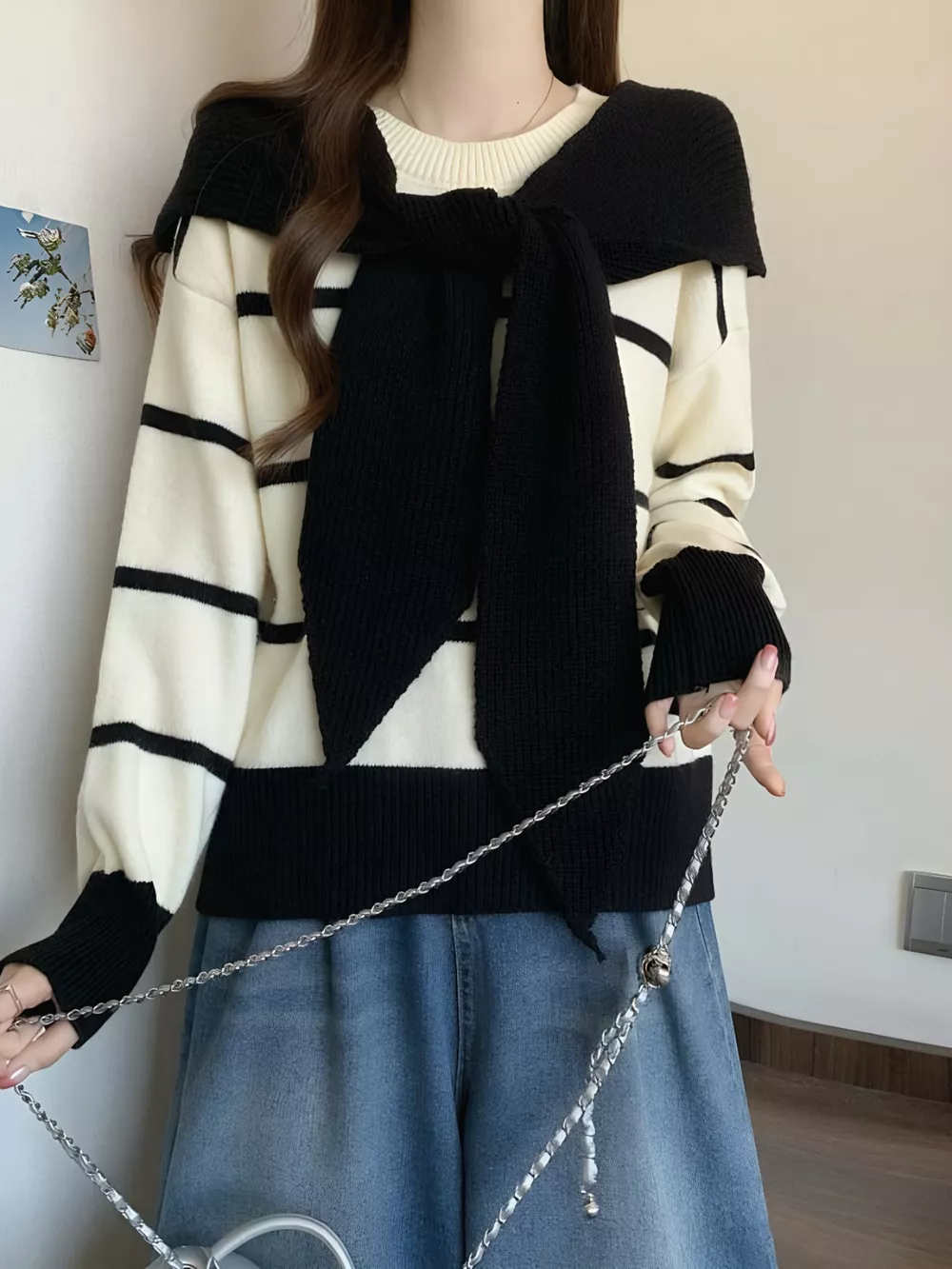 Striped Round Neck Long Sleeve Sweater, image 12