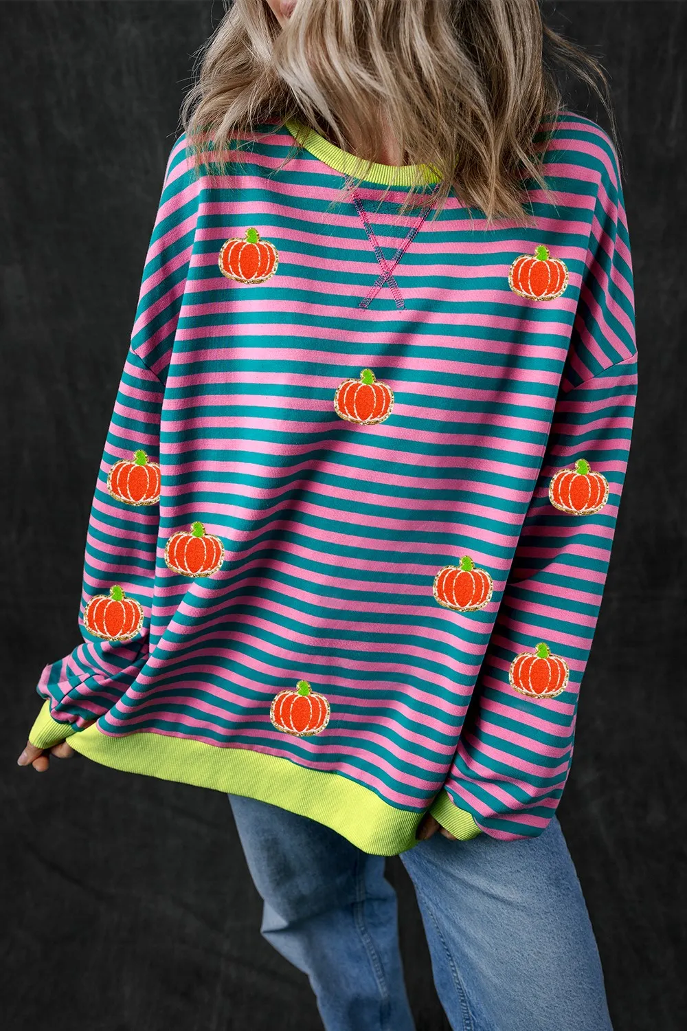 Pumpkin Striped Long Sleeve Sweatshirt, image 9
