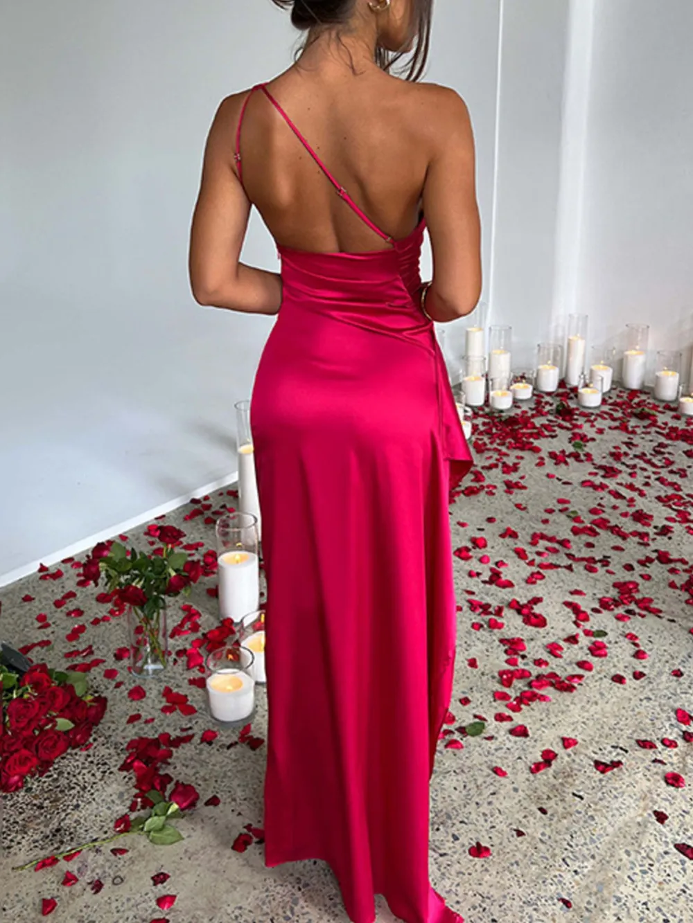 One Shoulder Satin Dress with High Slit, image 11