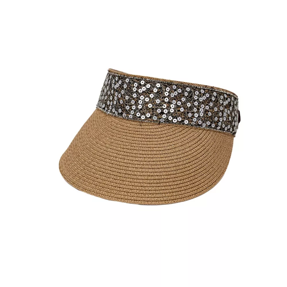 Sequined Visor Sun Hat with Ribbon Tie, image 6