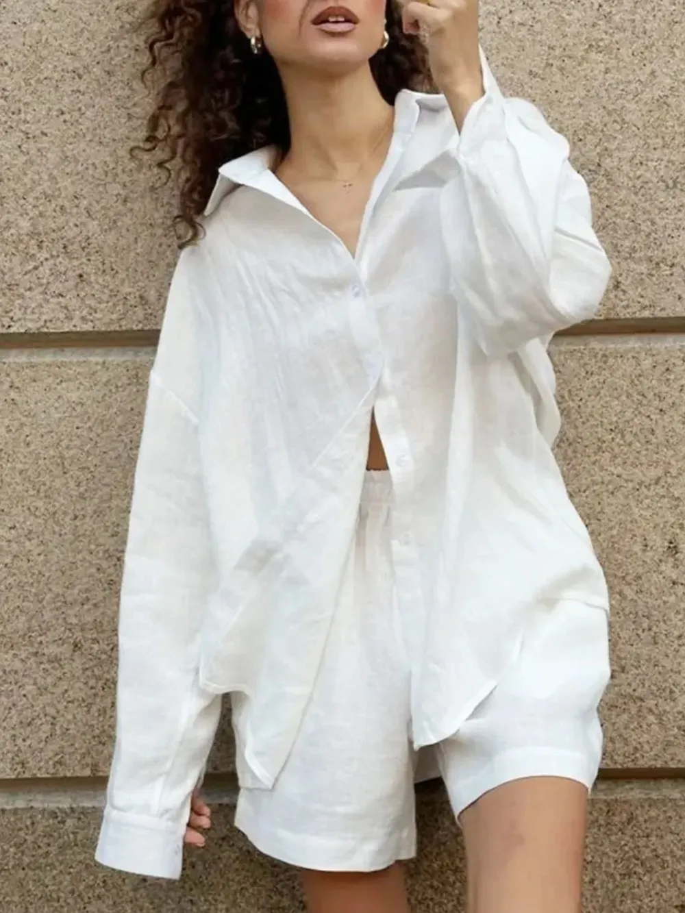 Button Up Long Sleeve Shirt and Shorts Set, image 17