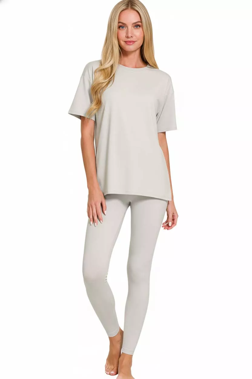 Brushed Dty Microfiber Short Sleeve Top and Pants Loungewear Set, image 2