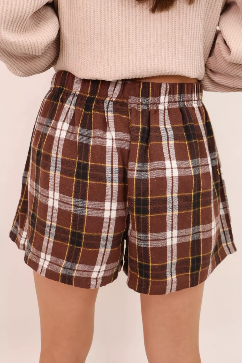 Plaid Button Front Elastic Waist Shorts