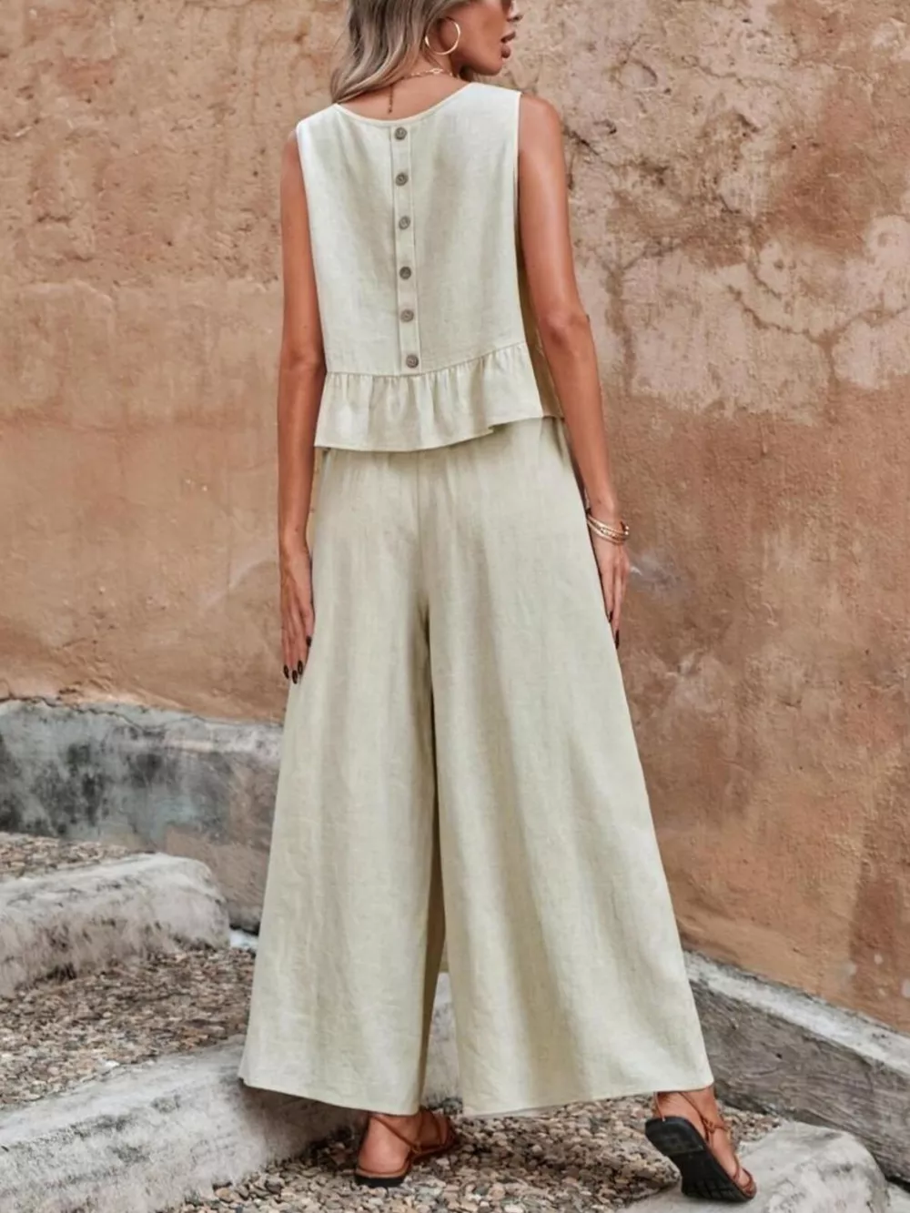 Sleeveless Ruffle Hem Top and Wide Leg Pants Two-Piece Set, image 4