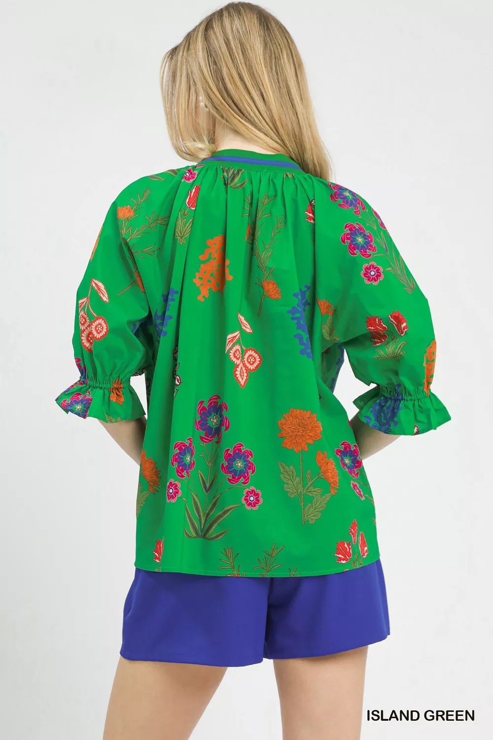 Floral Split Neck Puff Sleeve Top, image 6