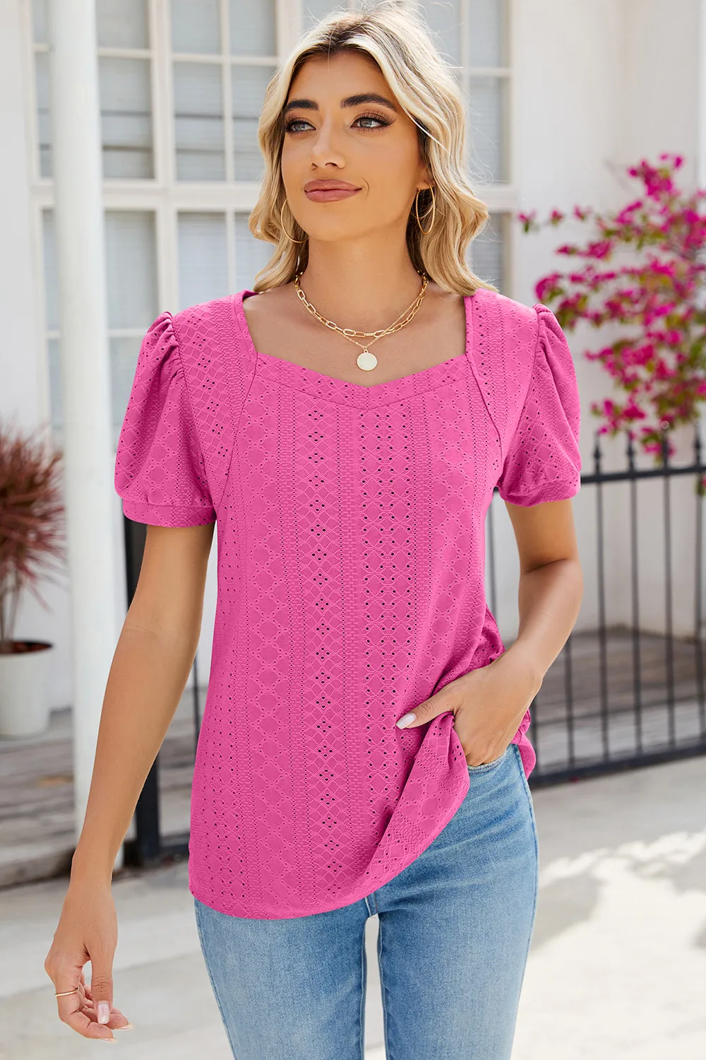 Eyelet Puff Sleeve T-Shirt, image 7