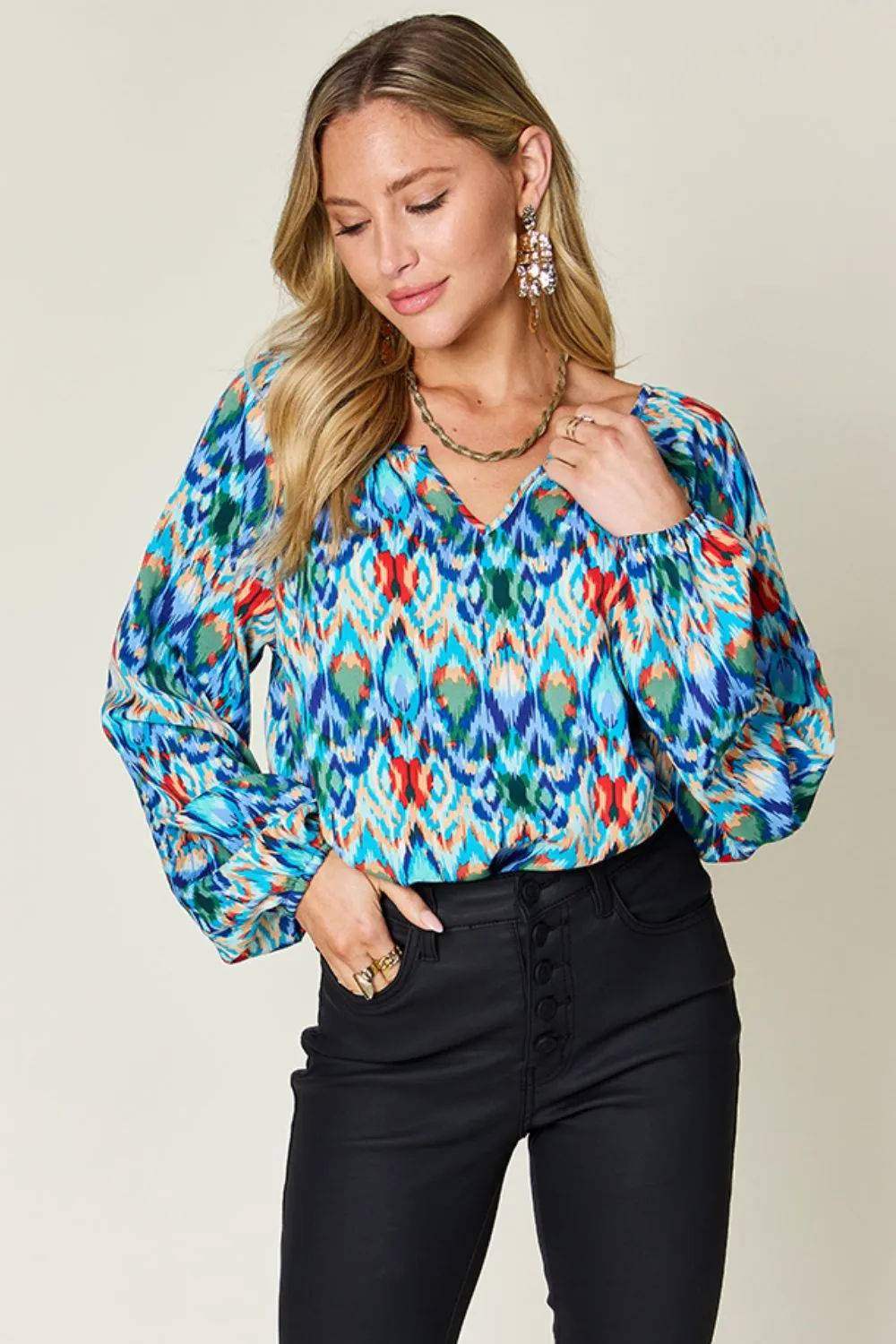 Full Size Printed Balloon Sleeve Blouse, image 26
