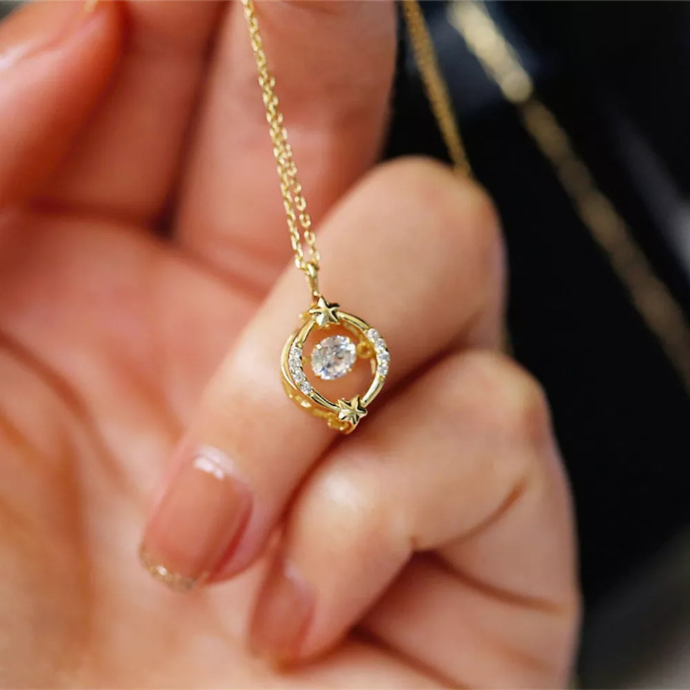 18K Gold-Plated Zircon Star Circle Pendant Necklace, image 2