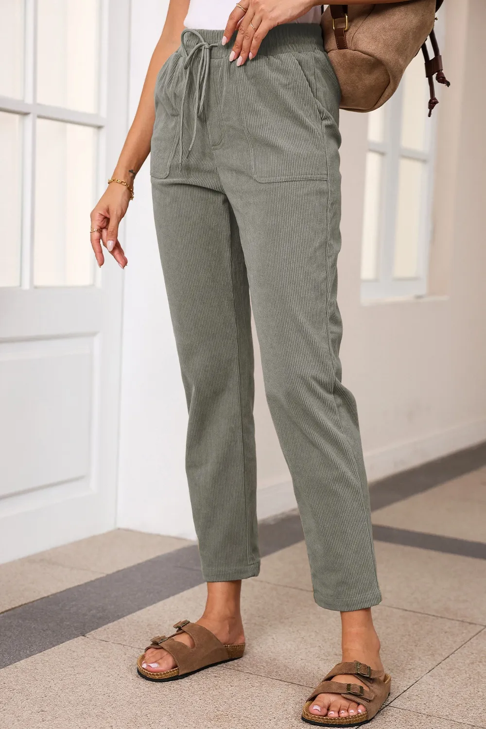 Drawstring Straight Pants with Pockets, image 25