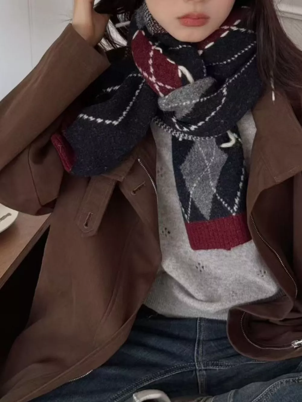 Classic Argyle Knitted Winter Scarf, image 2