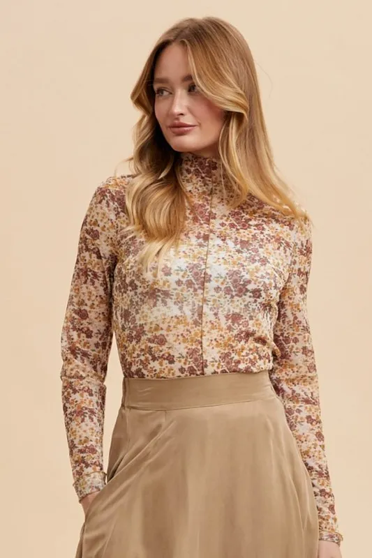 Floral Lettuce Hem Sheer Mesh Top, image 2