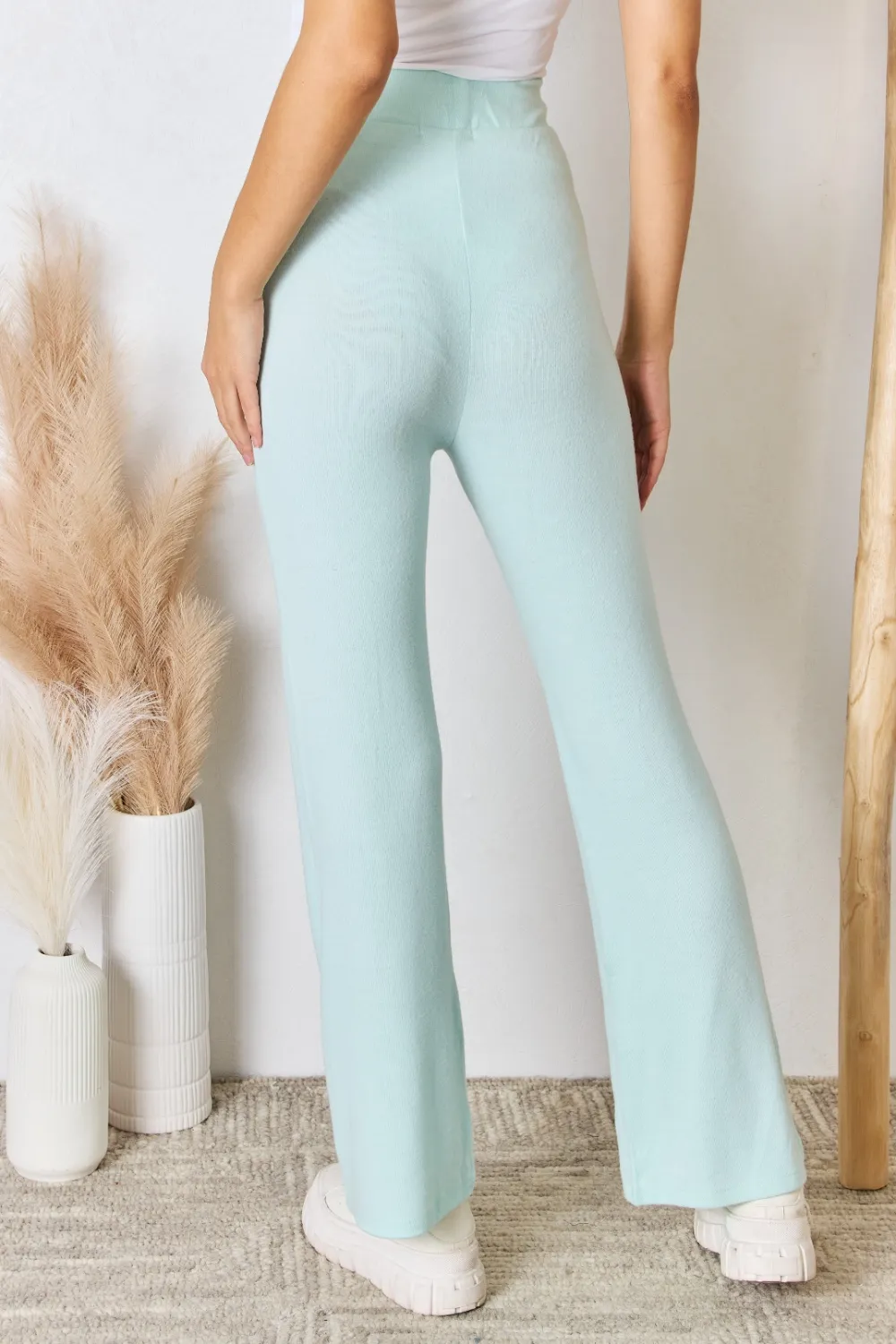Full Size High Waist Ultra Soft Knit Flare Pants, image 9
