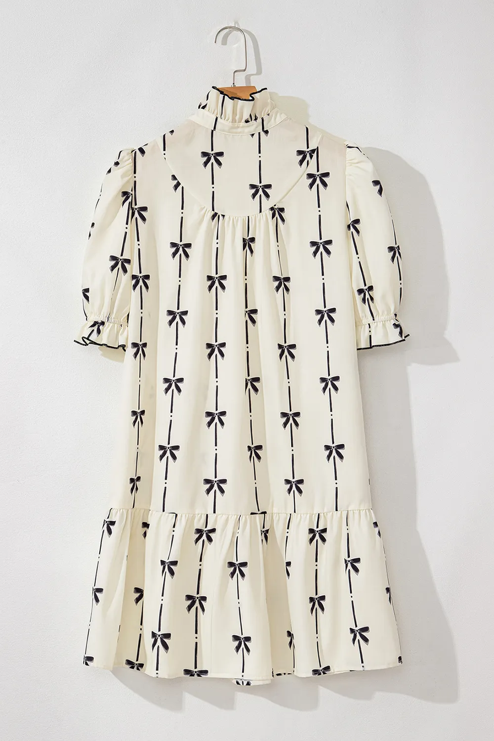 Frill Bow Print Notched Short Sleeve Mini Dress, image 7