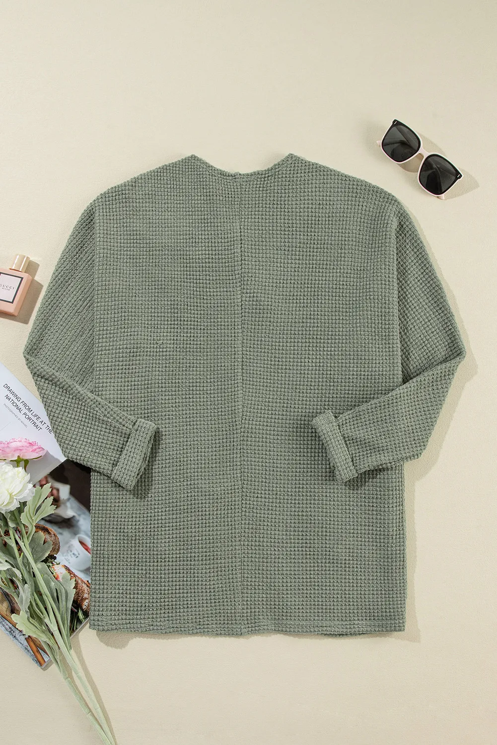 Waffle-Knit Open Front Long Sleeve Cover Up, image 6