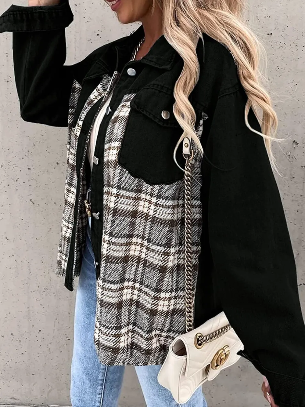 Plaid Button Up Dropped Shoulder Jacket, image 2