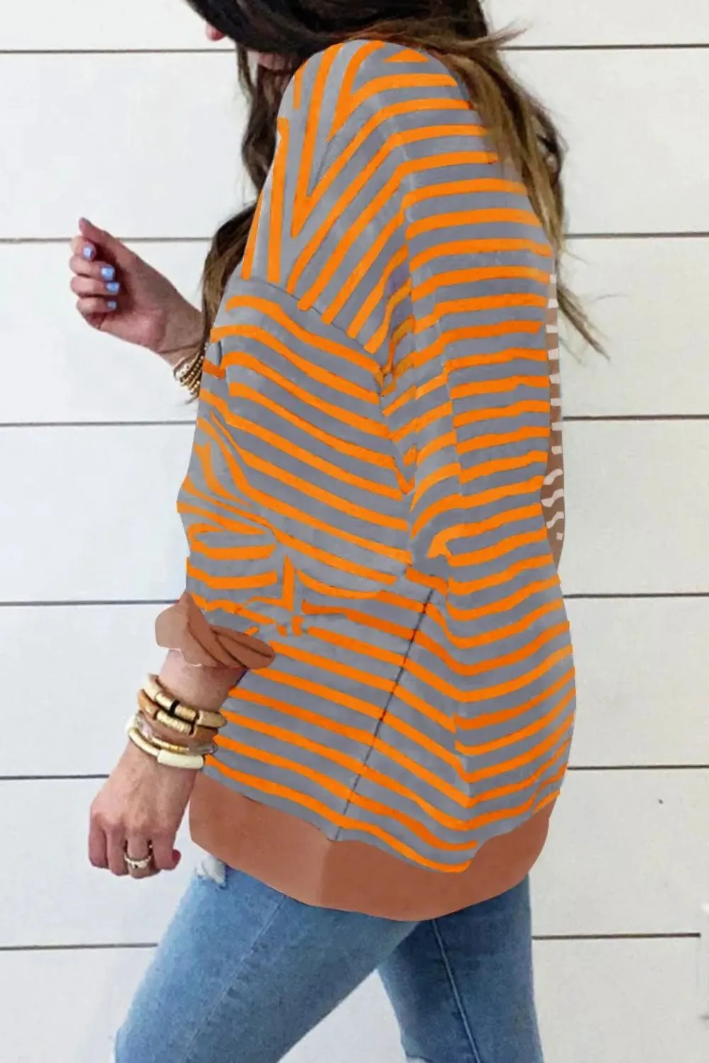 Contrast Stripes Round Neck Long Sleeve Sweatshirt, image 15