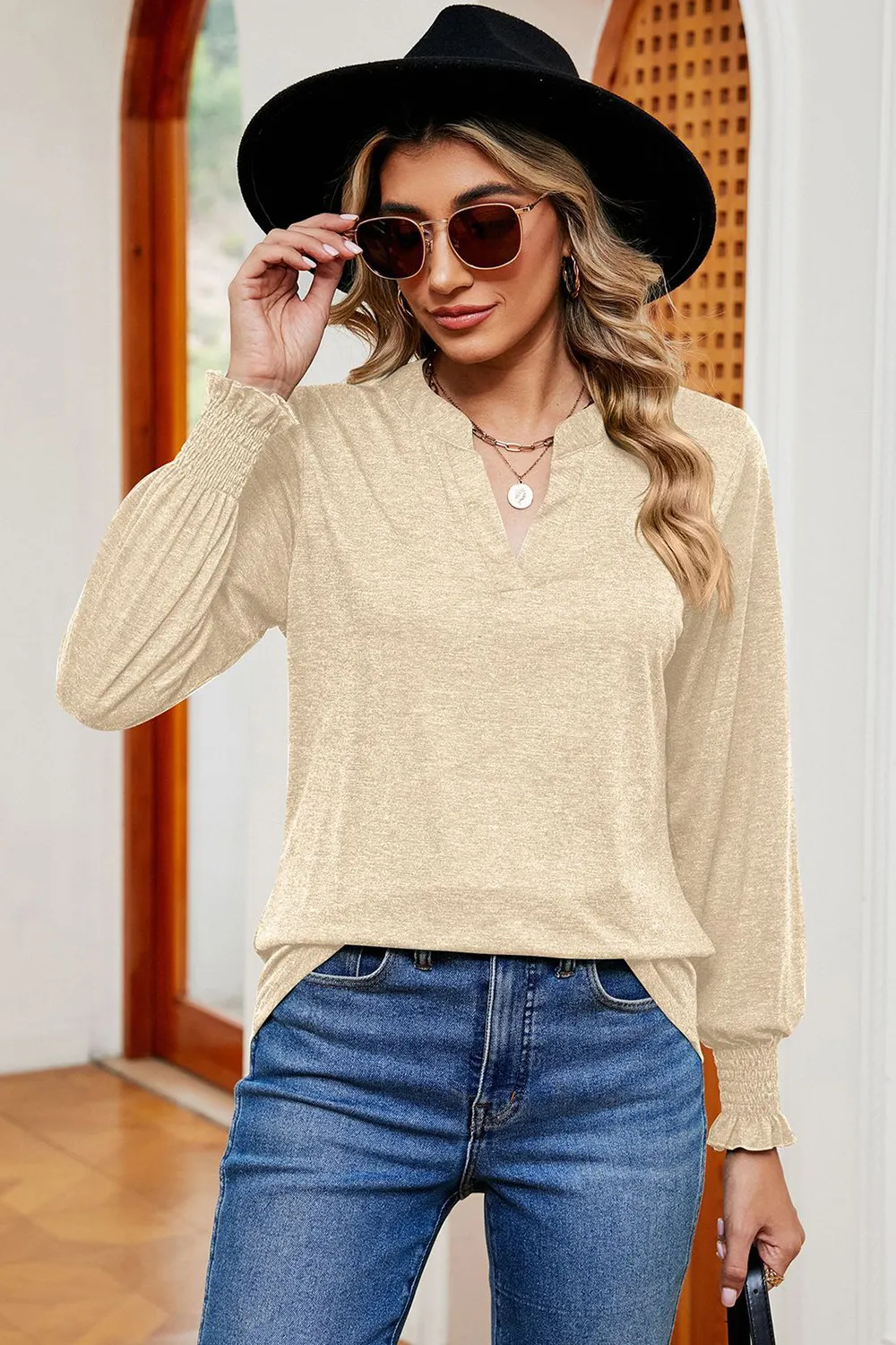 Notched Lantern Sleeve T-Shirt, image 25