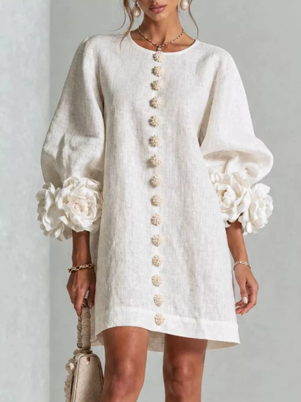 Full Size 3D Floral Round Neck Mini Dress Plus Size, image 5