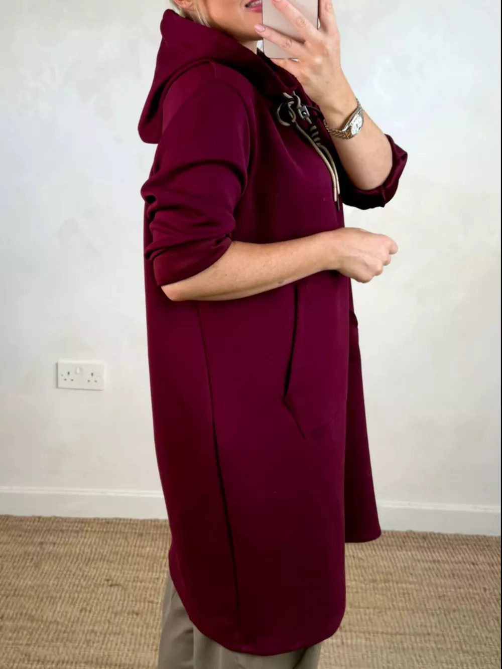 Full Size Casual Drawstring Hooded Sweatshirt Dress Plus Size, image 8