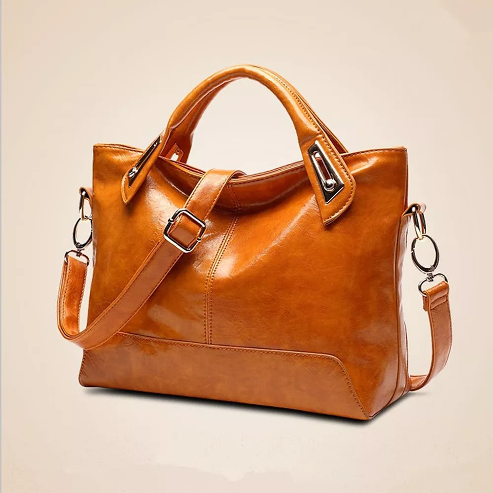 Vintage Style PU Leather Tote Handbag with Adjustable Shoulder Strap